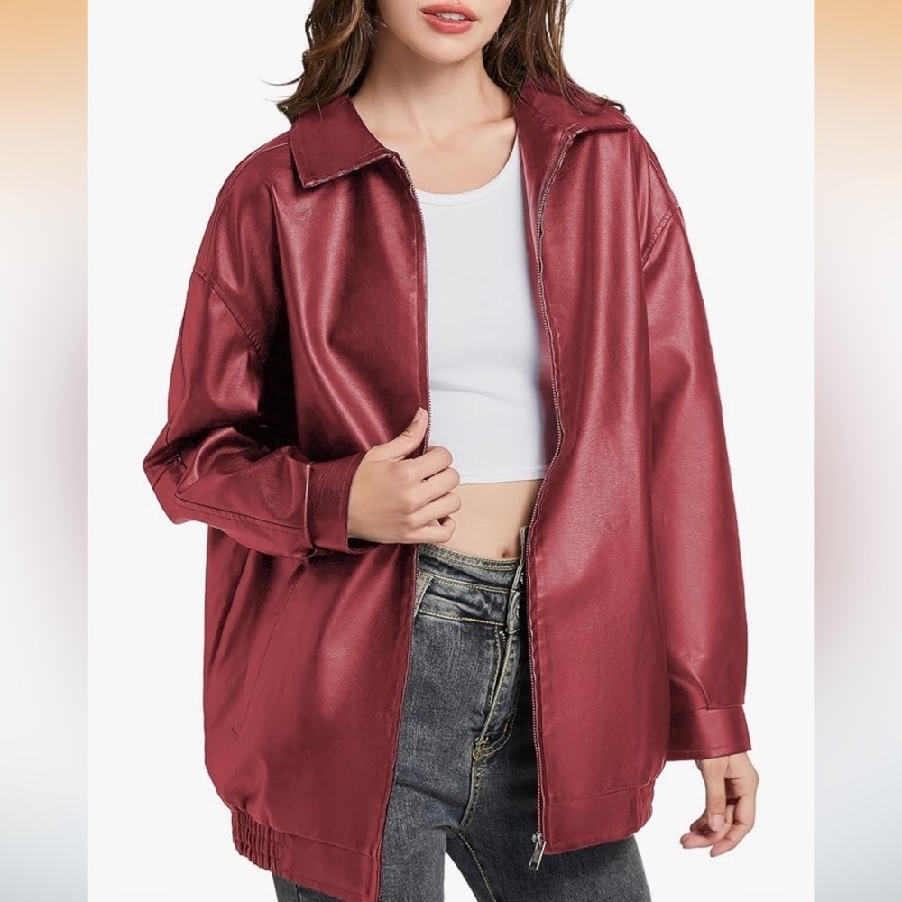 Leather Jacket Women Faux Leather Motorcycle Biker Coat 065